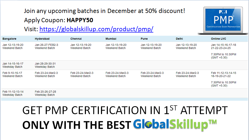 PMP Training Schedule 2019
